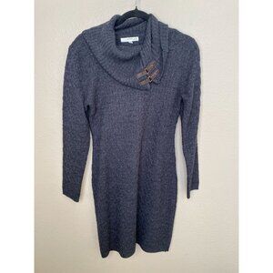 Studio One New York Gray Sweater Dress With Buckle Detail Size PL Acrylic Knit